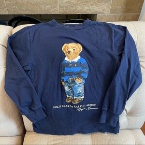 Kid’s Polo Ralph Lauren Navy Rugby Polo Bear Graphic Long Sleeve T-Shirt Sz S